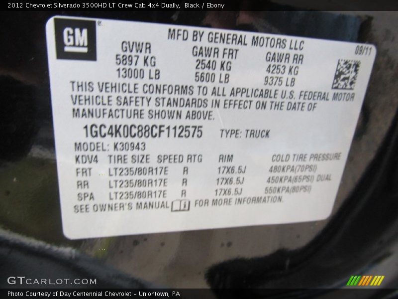 Black / Ebony 2012 Chevrolet Silverado 3500HD LT Crew Cab 4x4 Dually