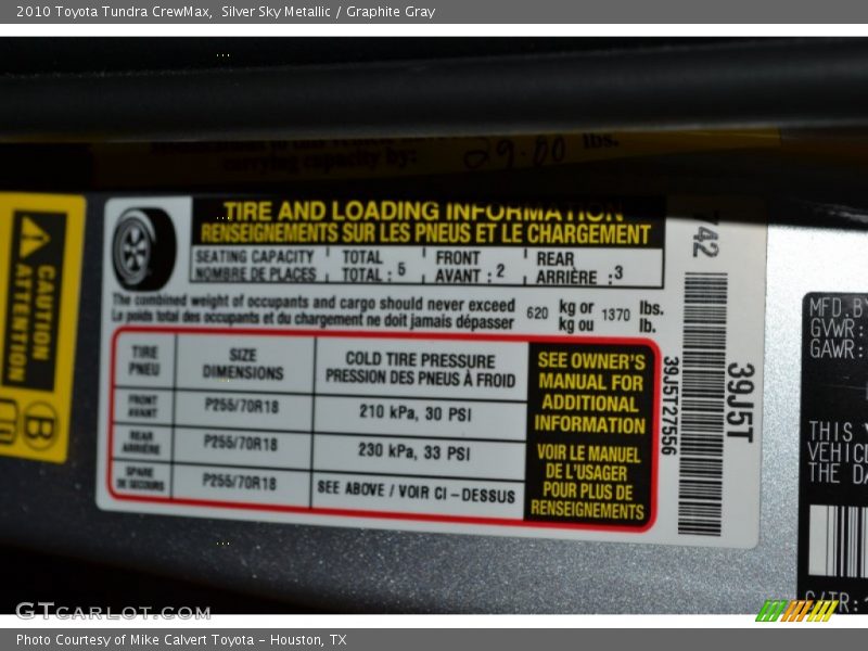 Silver Sky Metallic / Graphite Gray 2010 Toyota Tundra CrewMax