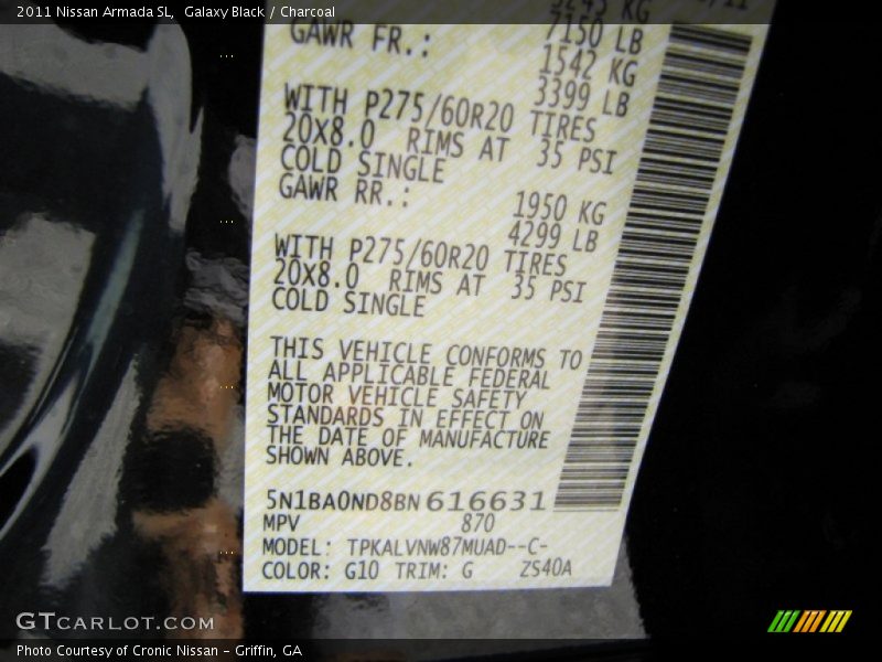 Galaxy Black / Charcoal 2011 Nissan Armada SL
