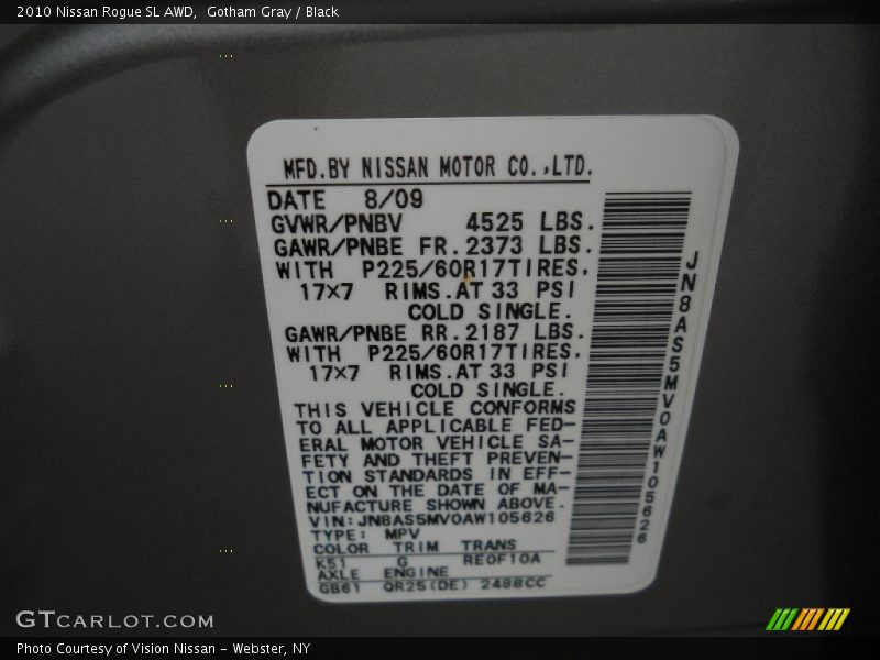 Gotham Gray / Black 2010 Nissan Rogue SL AWD