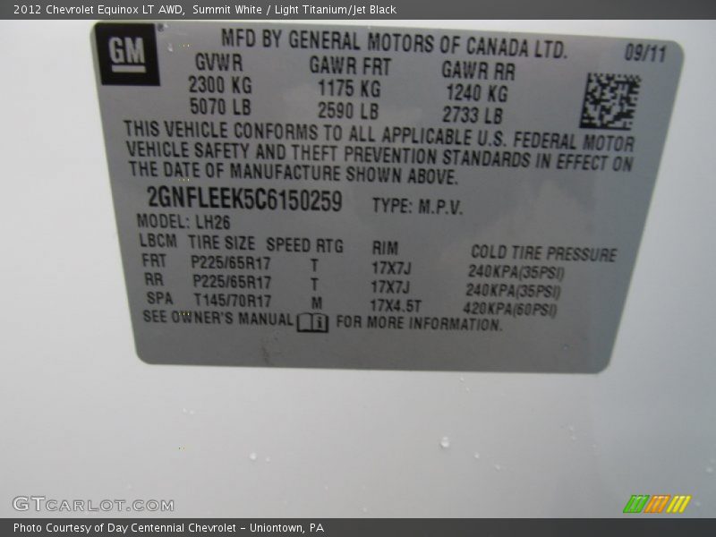 Summit White / Light Titanium/Jet Black 2012 Chevrolet Equinox LT AWD
