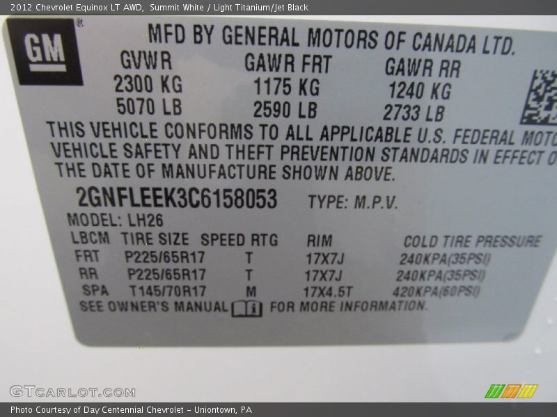 Summit White / Light Titanium/Jet Black 2012 Chevrolet Equinox LT AWD