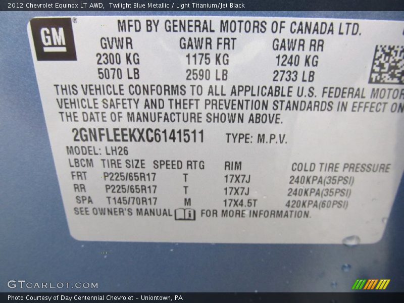 Twilight Blue Metallic / Light Titanium/Jet Black 2012 Chevrolet Equinox LT AWD
