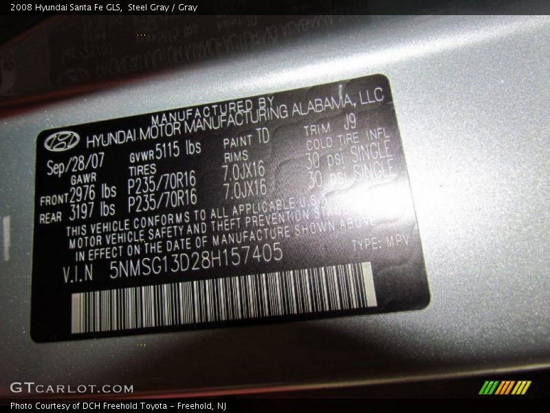 Steel Gray / Gray 2008 Hyundai Santa Fe GLS