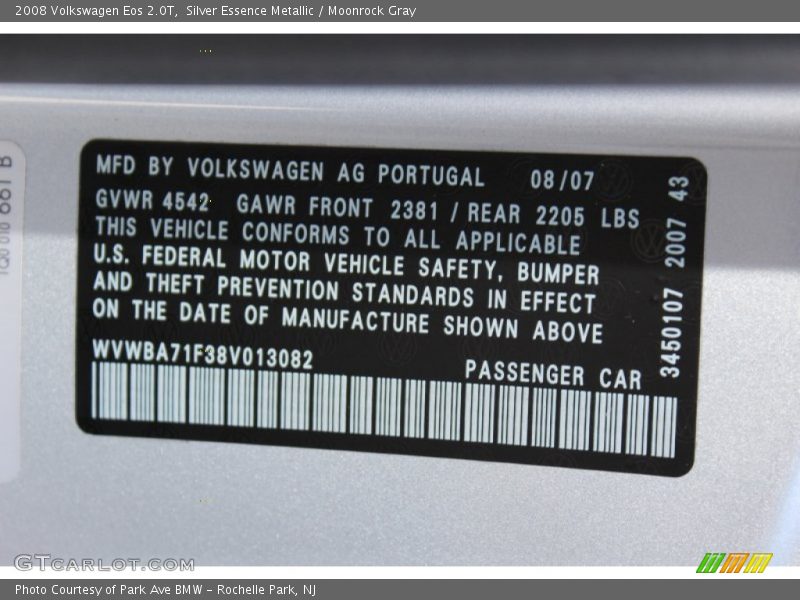 Silver Essence Metallic / Moonrock Gray 2008 Volkswagen Eos 2.0T