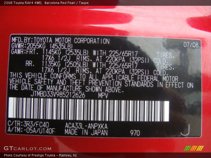 Barcelona Red Pearl / Taupe 2008 Toyota RAV4 4WD