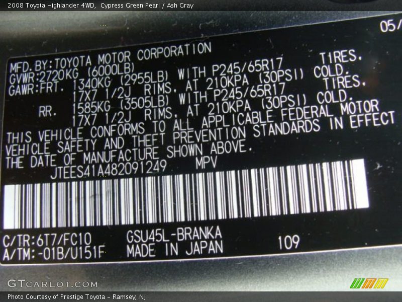 Cypress Green Pearl / Ash Gray 2008 Toyota Highlander 4WD