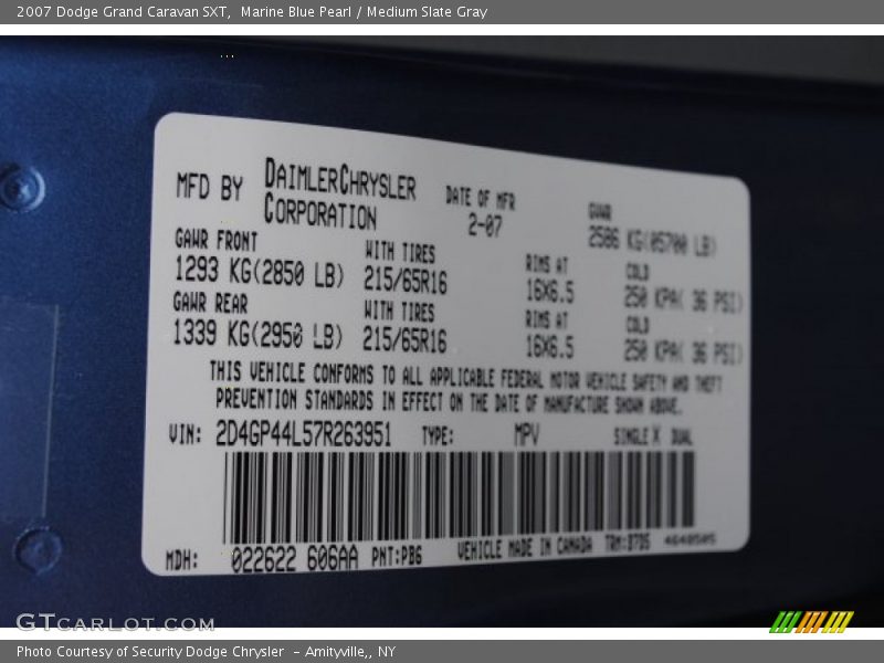 Marine Blue Pearl / Medium Slate Gray 2007 Dodge Grand Caravan SXT
