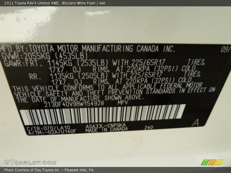 Blizzard White Pearl / Ash 2011 Toyota RAV4 Limited 4WD