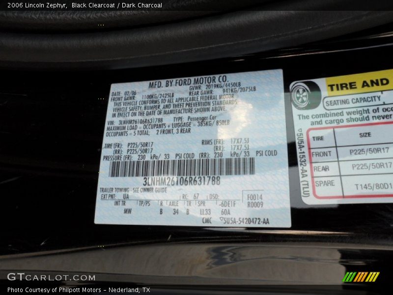 Black Clearcoat / Dark Charcoal 2006 Lincoln Zephyr