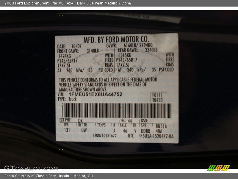 Dark Blue Pearl Metallic / Stone 2008 Ford Explorer Sport Trac XLT 4x4