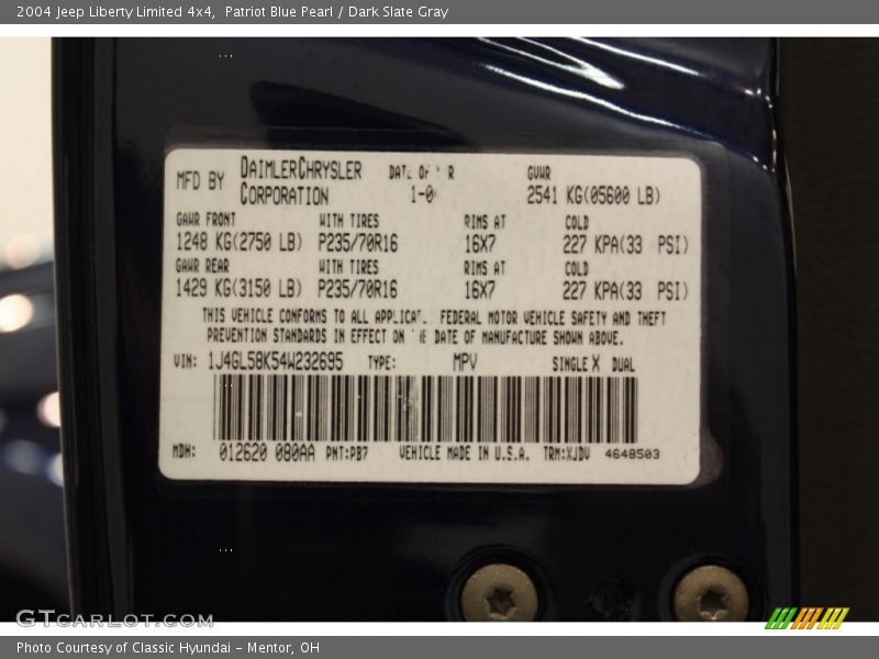 Patriot Blue Pearl / Dark Slate Gray 2004 Jeep Liberty Limited 4x4