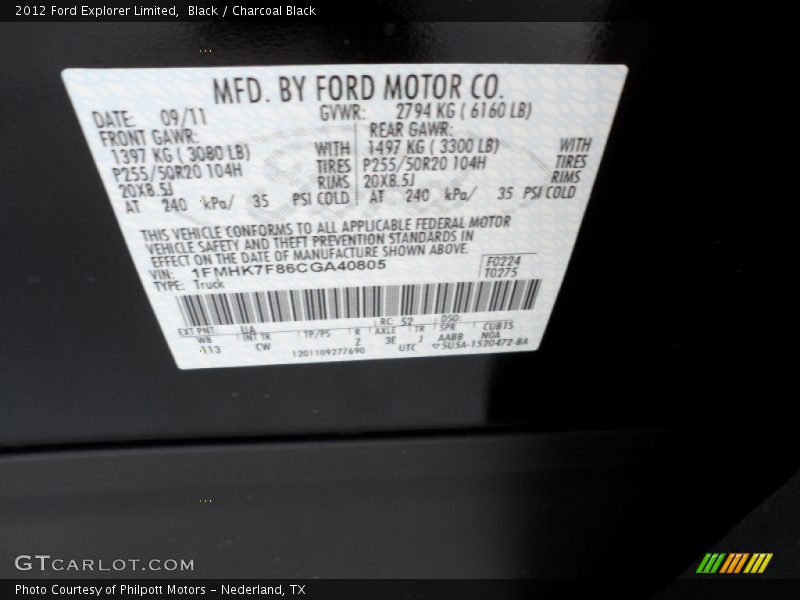 2012 Explorer Limited Black Color Code UA
