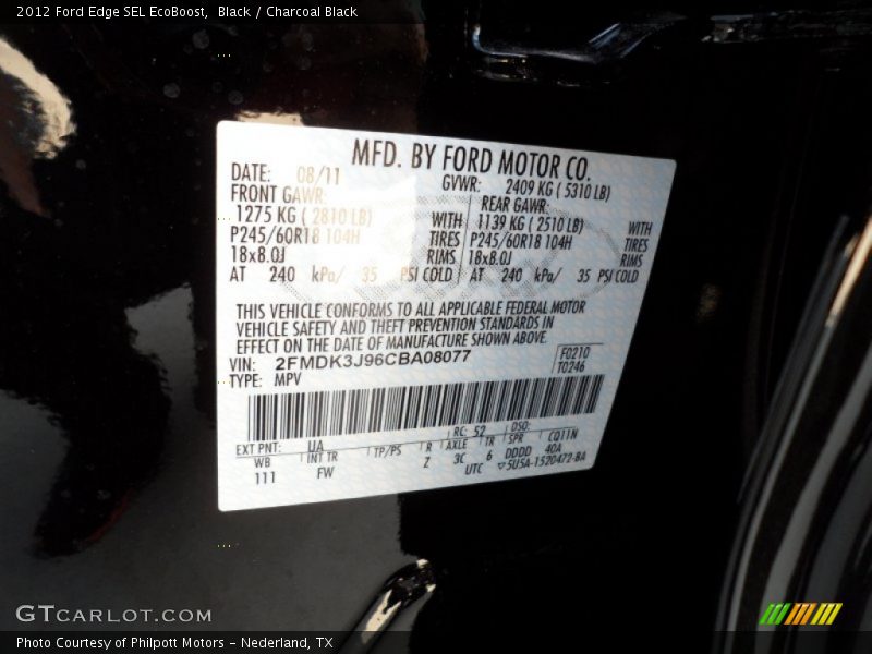 2012 Edge SEL EcoBoost Black Color Code UA