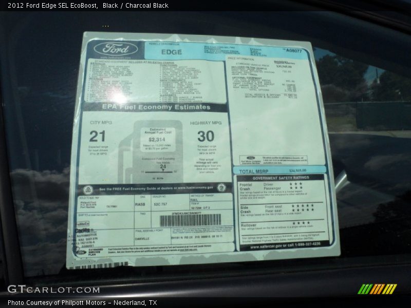  2012 Edge SEL EcoBoost Window Sticker