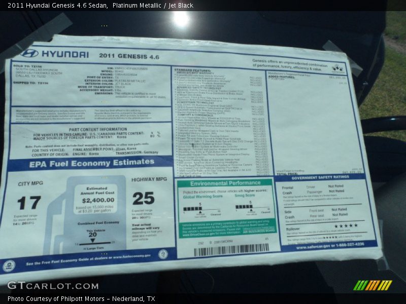 Platinum Metallic / Jet Black 2011 Hyundai Genesis 4.6 Sedan