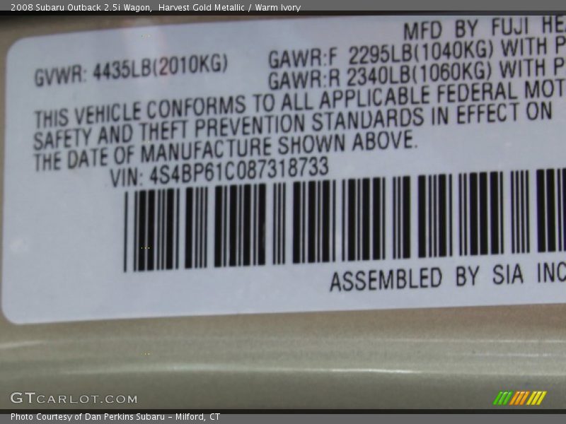 Harvest Gold Metallic / Warm Ivory 2008 Subaru Outback 2.5i Wagon