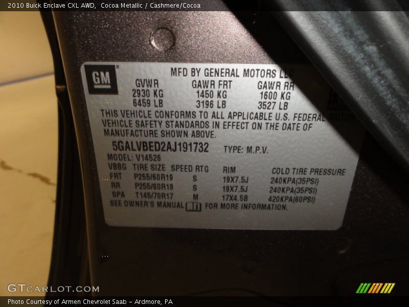 Cocoa Metallic / Cashmere/Cocoa 2010 Buick Enclave CXL AWD