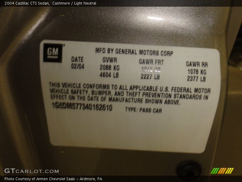 Cashmere / Light Neutral 2004 Cadillac CTS Sedan