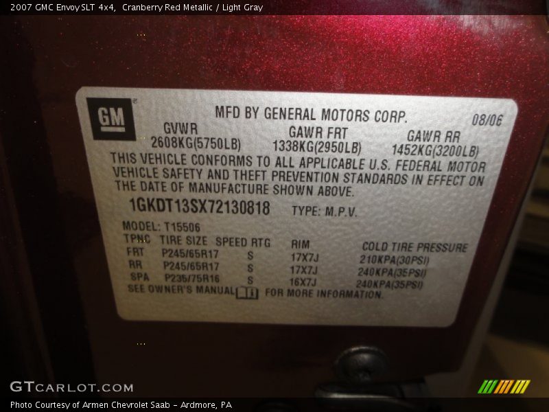 Cranberry Red Metallic / Light Gray 2007 GMC Envoy SLT 4x4