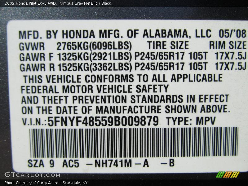 Nimbus Gray Metallic / Black 2009 Honda Pilot EX-L 4WD