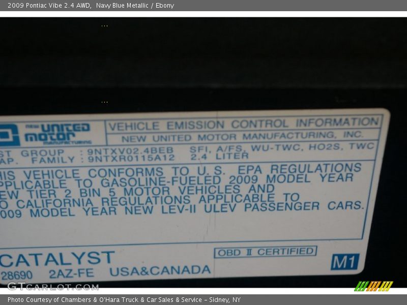 Navy Blue Metallic / Ebony 2009 Pontiac Vibe 2.4 AWD