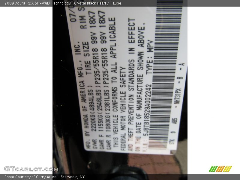 Crystal Black Pearl / Taupe 2009 Acura RDX SH-AWD Technology