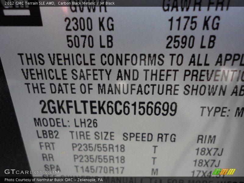 Carbon Black Metallic / Jet Black 2012 GMC Terrain SLE AWD