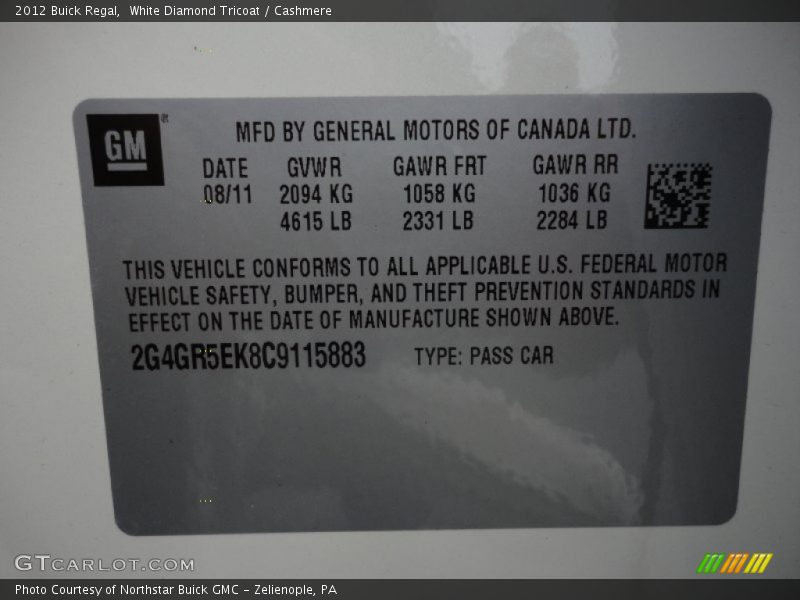 White Diamond Tricoat / Cashmere 2012 Buick Regal