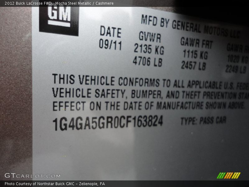 Info Tag of 2012 LaCrosse FWD