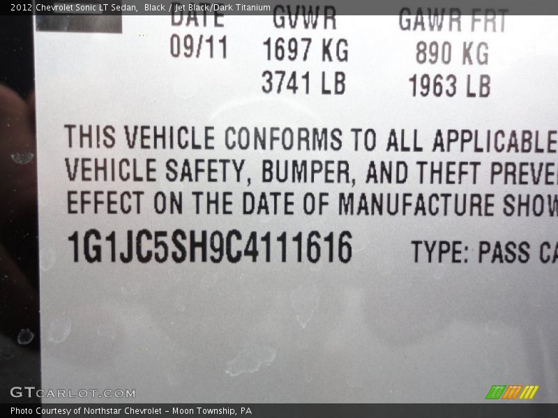 Black / Jet Black/Dark Titanium 2012 Chevrolet Sonic LT Sedan