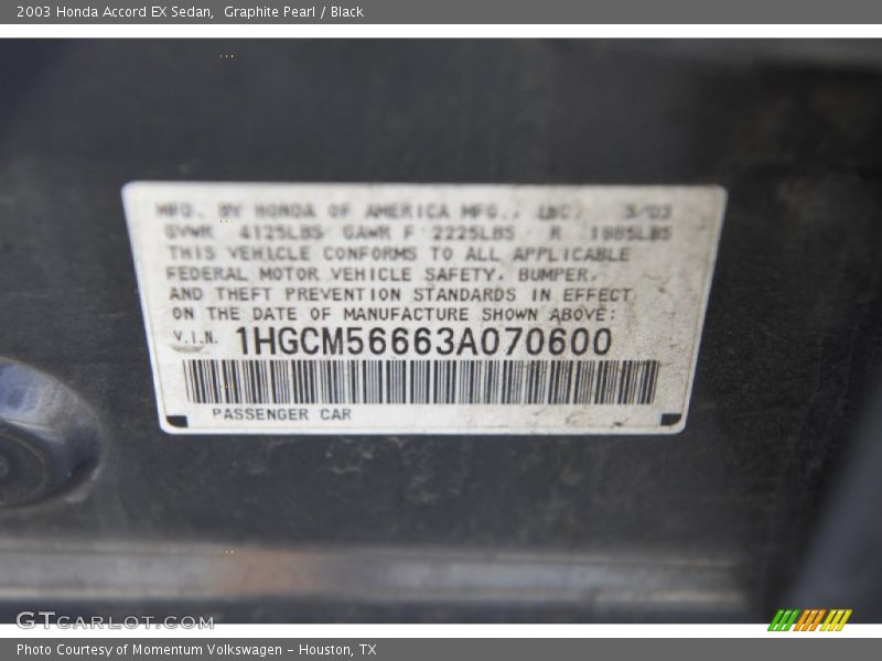 Graphite Pearl / Black 2003 Honda Accord EX Sedan