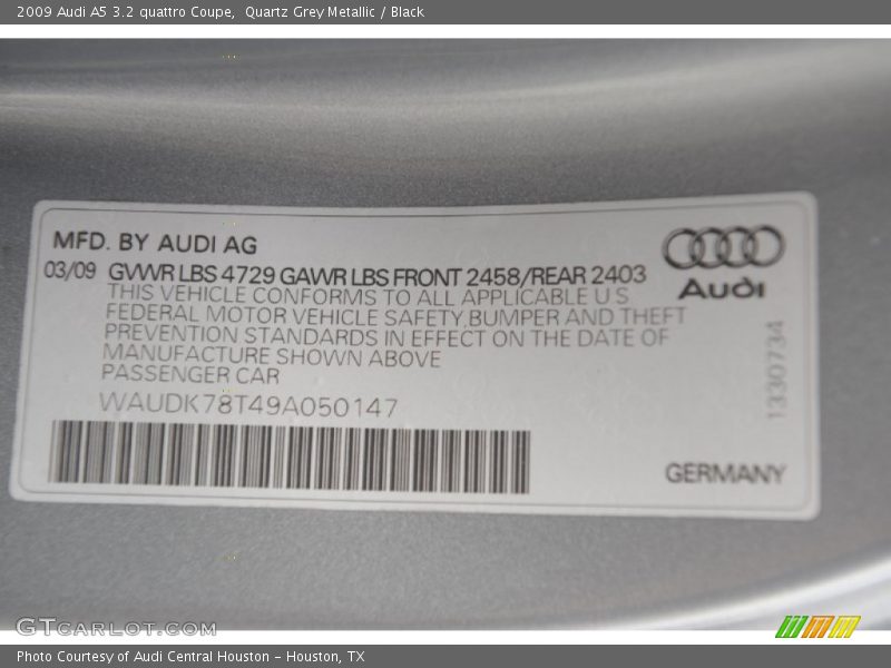 Quartz Grey Metallic / Black 2009 Audi A5 3.2 quattro Coupe
