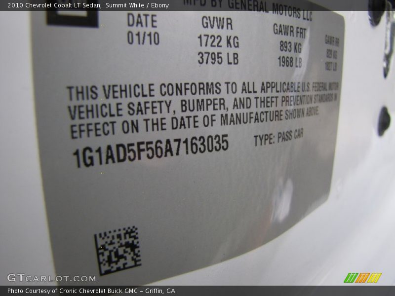 Summit White / Ebony 2010 Chevrolet Cobalt LT Sedan