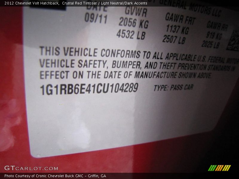 Crystal Red Tintcoat / Light Neutral/Dark Accents 2012 Chevrolet Volt Hatchback