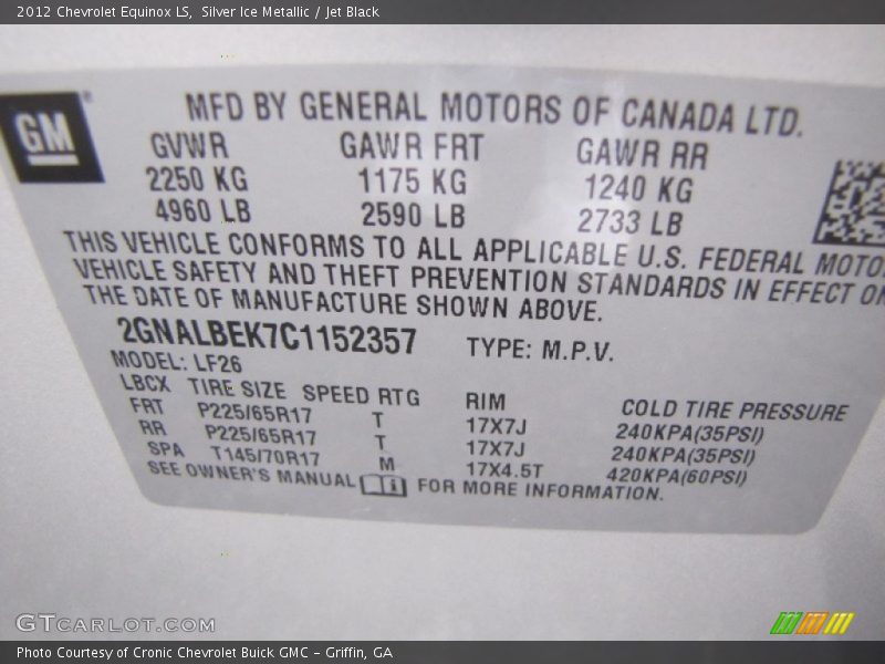 Silver Ice Metallic / Jet Black 2012 Chevrolet Equinox LS