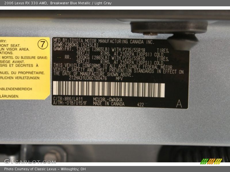 Breakwater Blue Metallic / Light Gray 2006 Lexus RX 330 AWD