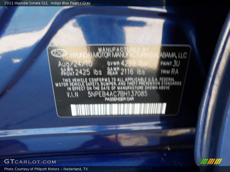 Indigo Blue Pearl / Gray 2011 Hyundai Sonata GLS