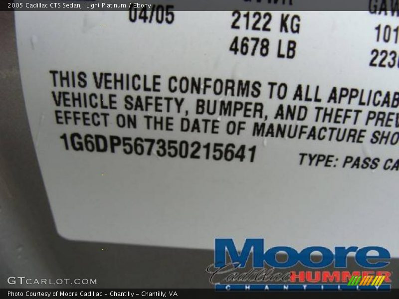 Light Platinum / Ebony 2005 Cadillac CTS Sedan