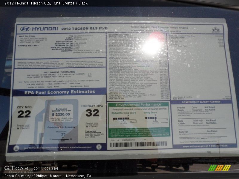  2012 Tucson GLS Window Sticker
