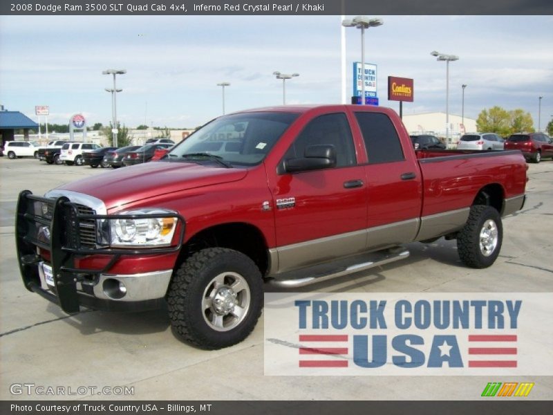 Inferno Red Crystal Pearl / Khaki 2008 Dodge Ram 3500 SLT Quad Cab 4x4