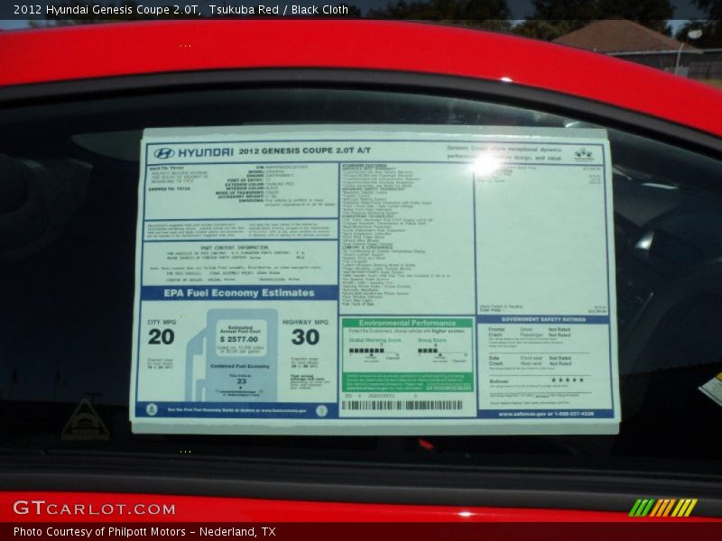  2012 Genesis Coupe 2.0T Window Sticker