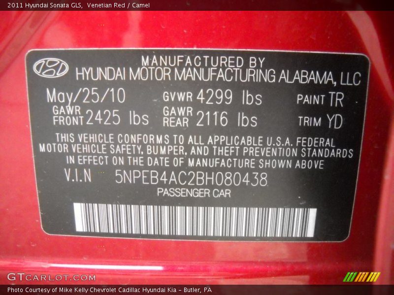 Venetian Red / Camel 2011 Hyundai Sonata GLS
