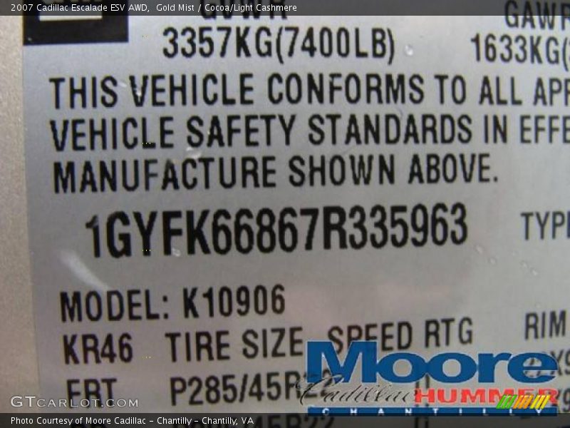 Gold Mist / Cocoa/Light Cashmere 2007 Cadillac Escalade ESV AWD