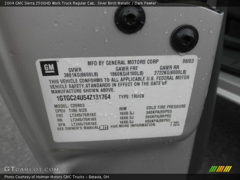 Silver Birch Metallic / Dark Pewter 2004 GMC Sierra 2500HD Work Truck Regular Cab