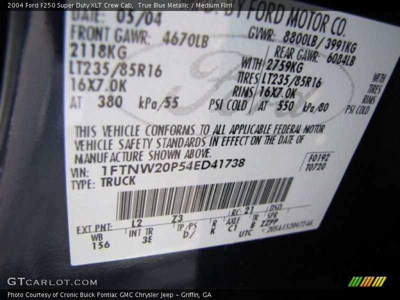 2004 F250 Super Duty XLT Crew Cab True Blue Metallic Color Code L2