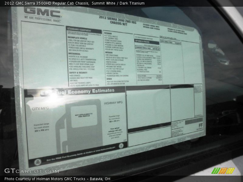  2012 Sierra 3500HD Regular Cab Chassis Window Sticker