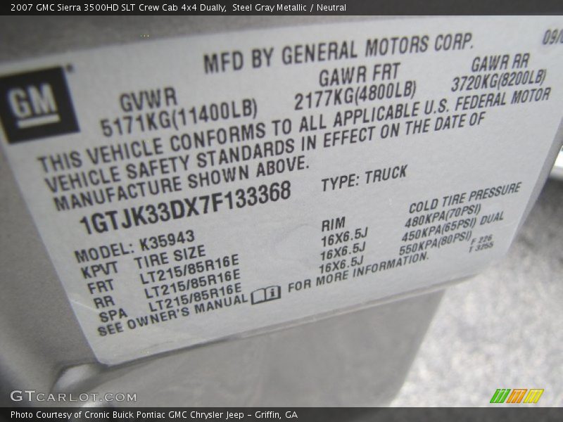 Steel Gray Metallic / Neutral 2007 GMC Sierra 3500HD SLT Crew Cab 4x4 Dually