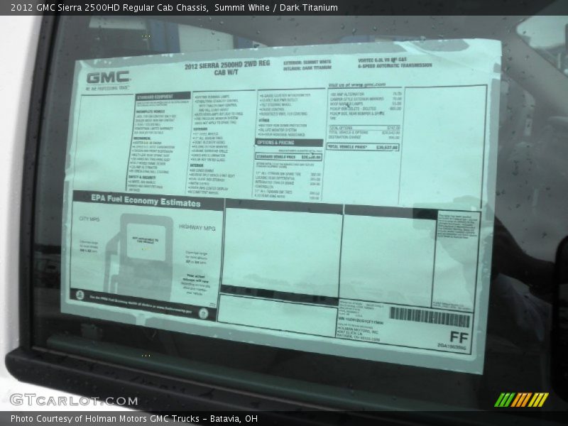  2012 Sierra 2500HD Regular Cab Chassis Window Sticker