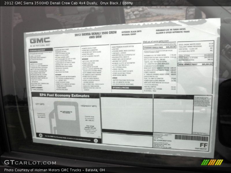  2012 Sierra 3500HD Denali Crew Cab 4x4 Dually Window Sticker